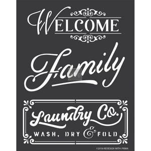 Redesign 3D Stencil - Welcome, Family, Laundry & Co 58.4cm x 45.7cm