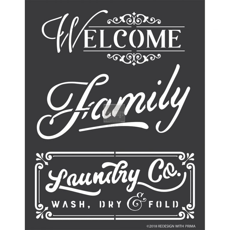 Redesign 3D Stencil - Welcome, Family, Laundry & Co 58.4cm x 45.7cm